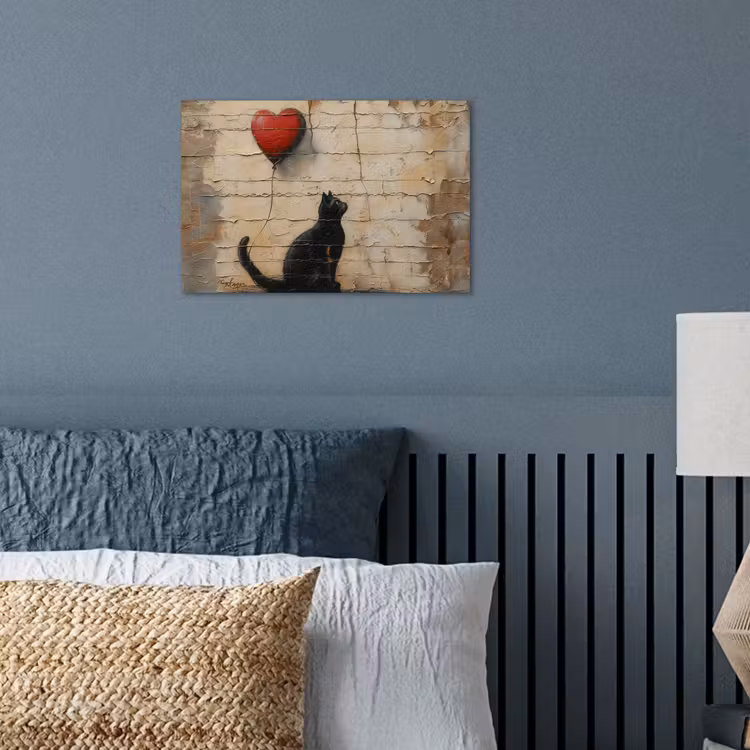 Street art - Kat - Ballon - Graffiti - Banksy poster papier klein -sfeer2