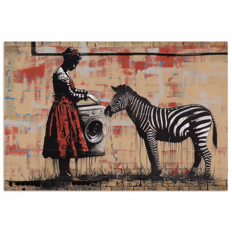 Street art - Zebra - Vrouw - Dieren - Graffiti - Banksy poster papier klein -3d