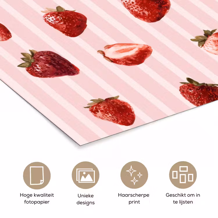 Strepen - Aardbei - Roze poster papier klein 62 -closeup_NL