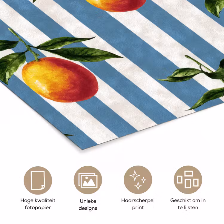 Strepen - Citroen - Blauw poster papier klein 62 -closeup_NL