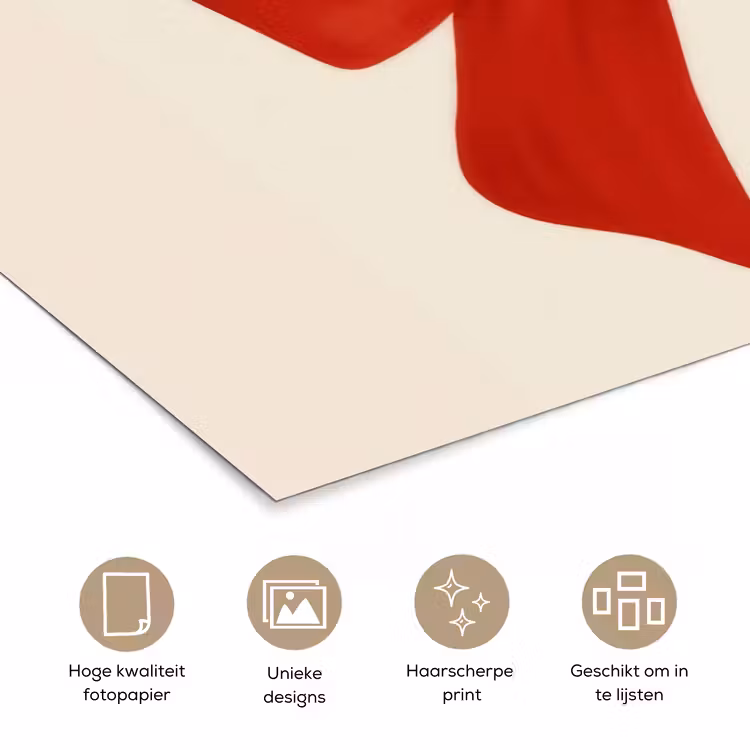 Strik - Symmetrisch - Rood - Lint poster papier klein -closeup_NL