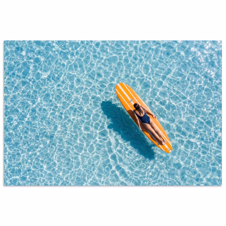 Surfboard - Water - Badpak - Oranje poster papier klein -3d