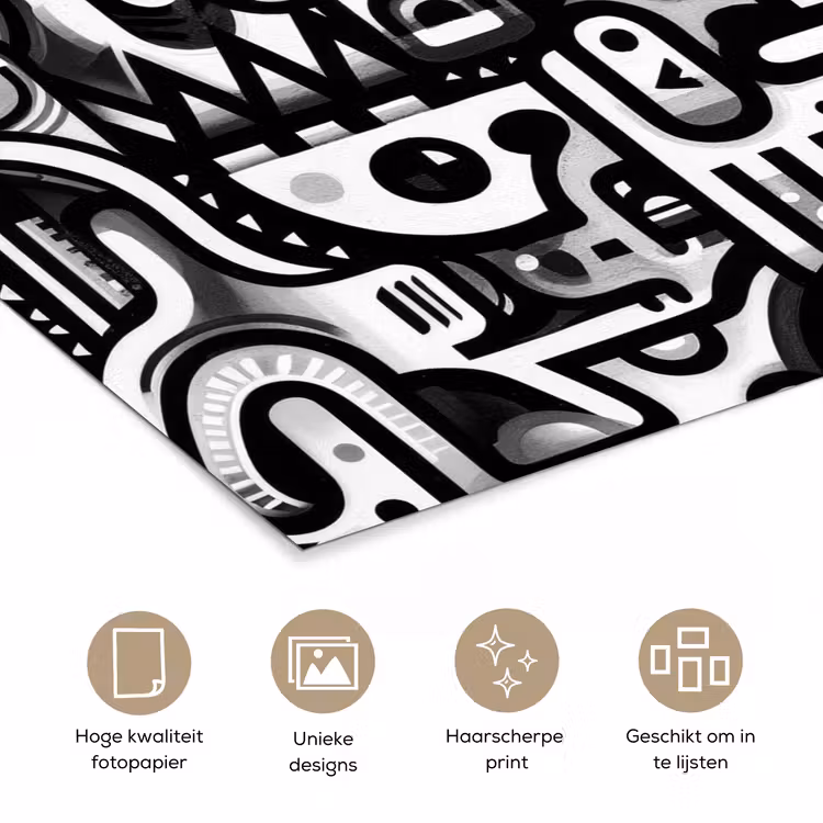 Symbolen - Abstract - Grafisch - Zwart poster papier klein -closeup_NL