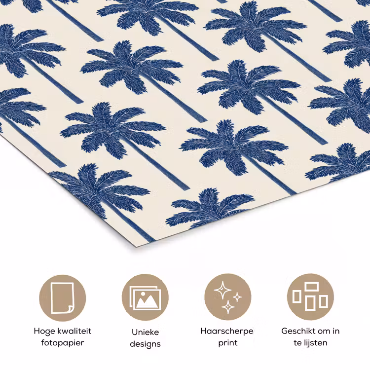 Symmetrisch - Palm - Blauw poster papier klein 62 -closeup_NL