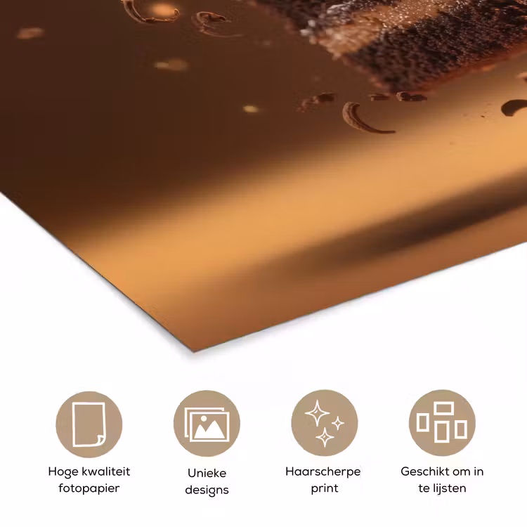 Taart - Chocolade - Eten - Brownie poster papier klein -closeup_NL