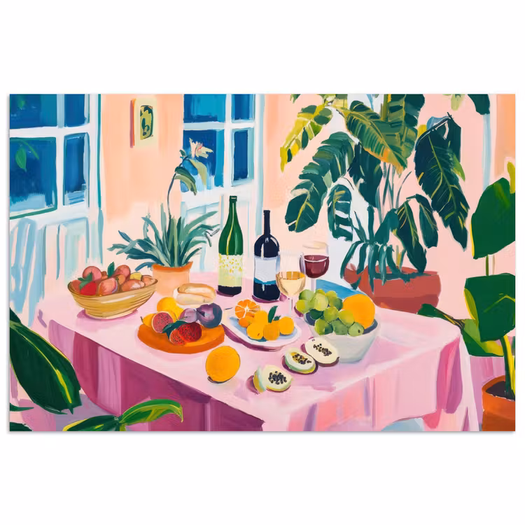 Tafel - Wijn - Fruit poster papier klein -3d