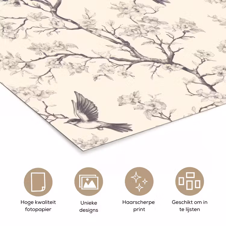 Takken - Vogels - Beige poster papier klein 62 -closeup_NL