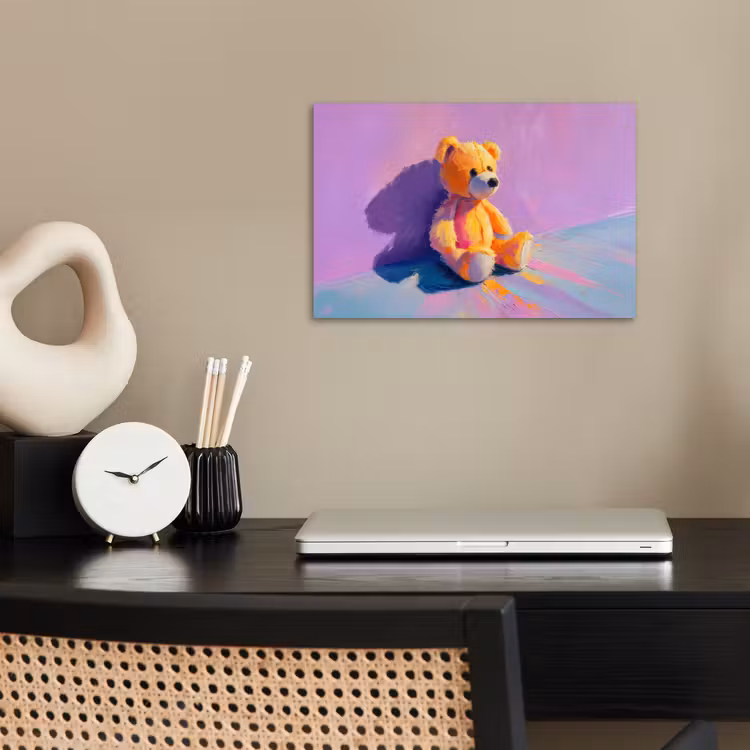 Teddybeer - Schaduw - Penseelstreken - Paars poster papier klein -sfeer1