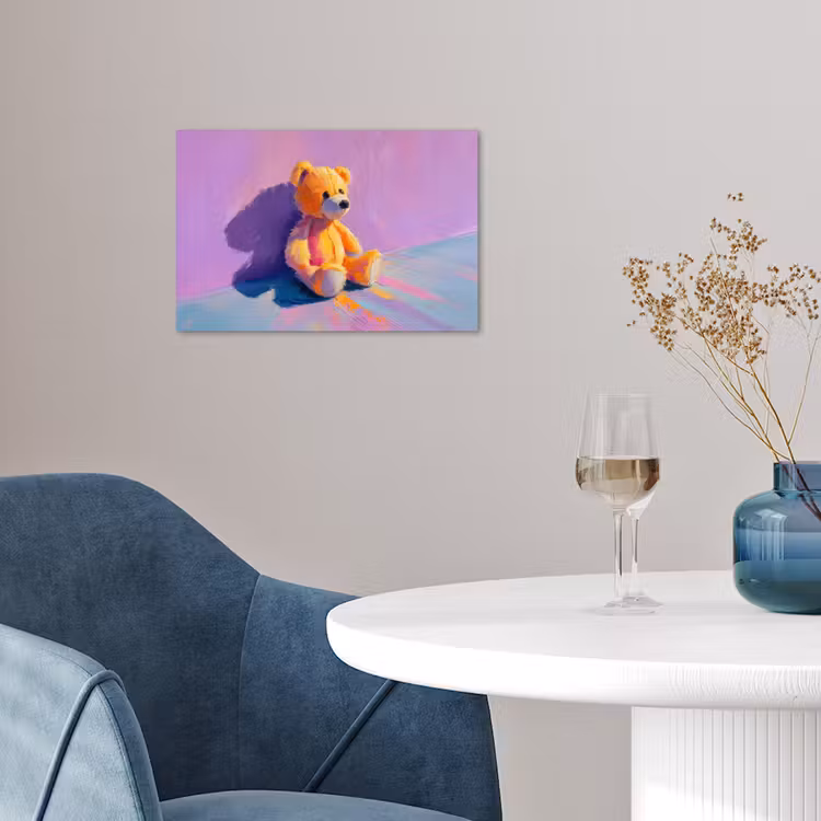Teddybeer - Schaduw - Penseelstreken - Paars poster papier klein -sfeer3