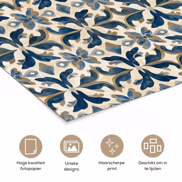 Tegel - Patroon - Blauw - Beige poster papier klein 62 -closeup_NL