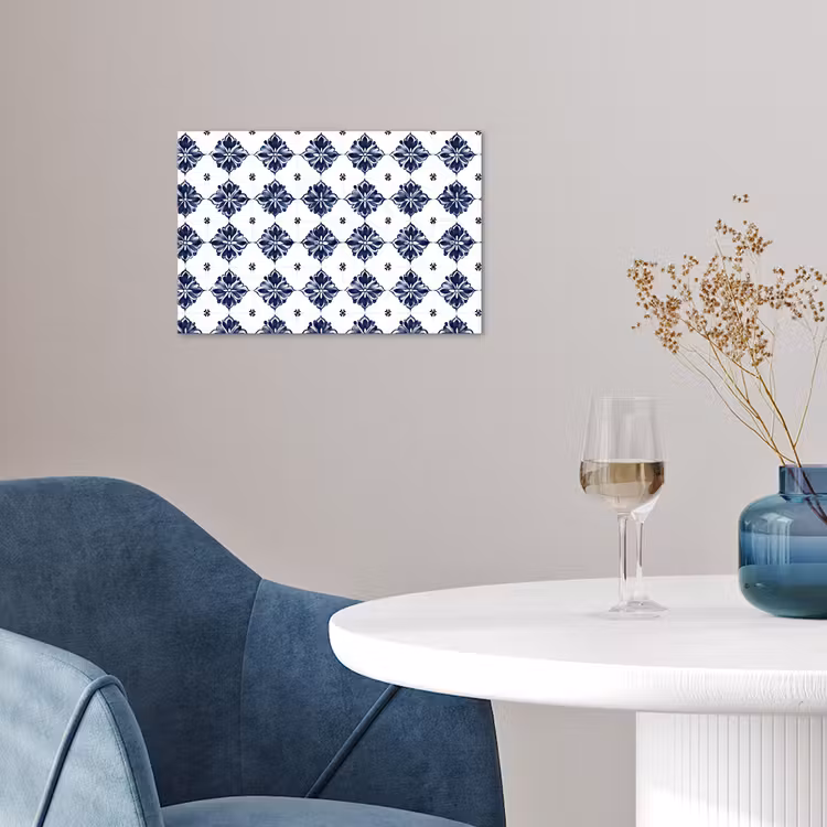 Tegelmotief - Blauw - Wit - Bloem poster papier klein 62 -sfeer3
