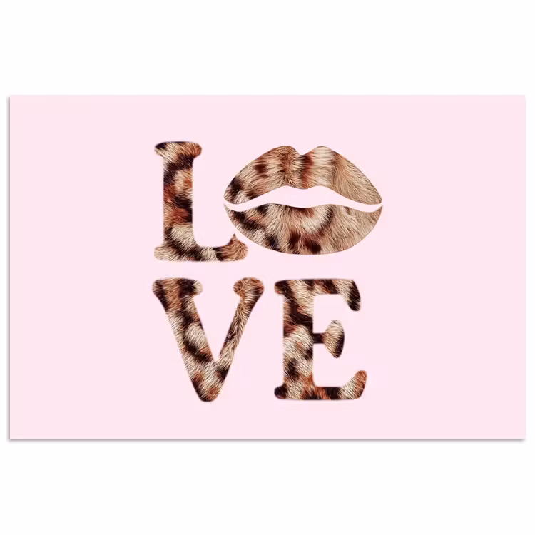 Tekst - Love - Pantervacht - Lichtroze poster papier klein -3d