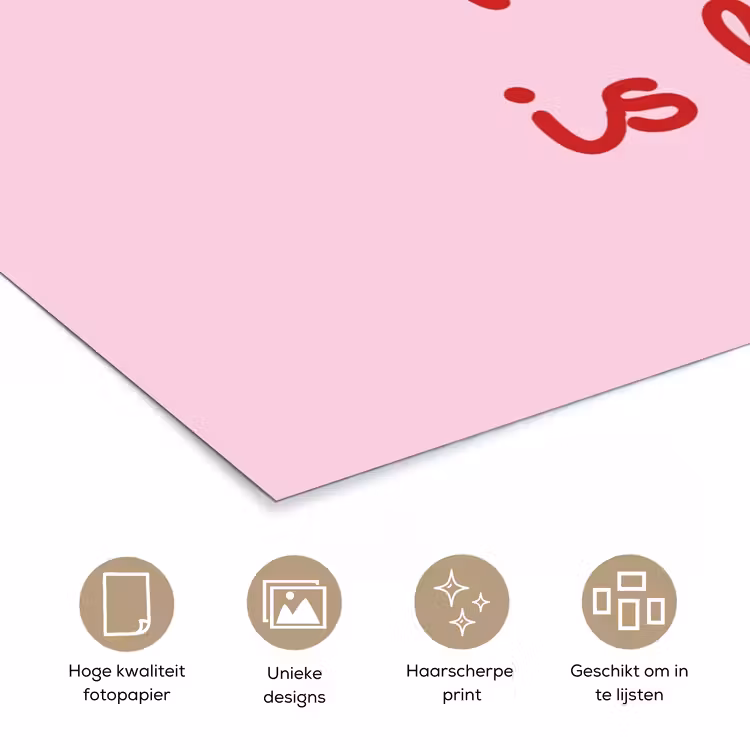 Tekst - Roze - Love - Hart poster papier klein -closeup_NL