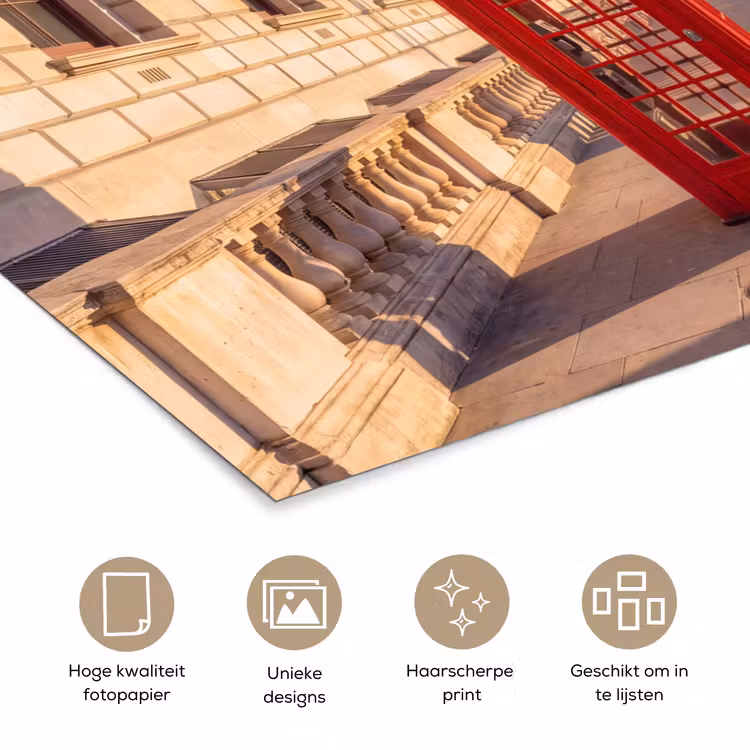 Telefooncel - Rood - Londen - Stad - Architectuur poster papier klein -closeup_NL