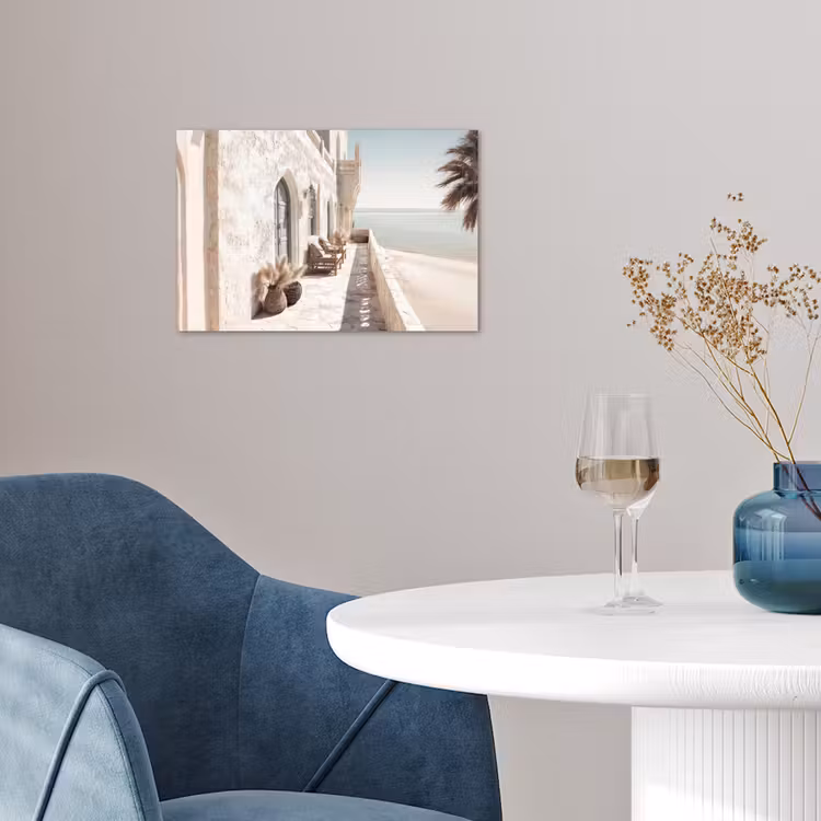 Terras - Stoelen - Strand - Beige poster papier klein -sfeer3