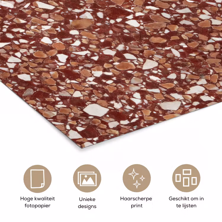 Terrazzo - Patroon - Steentextuur - Roodbruin poster papier klein 62 -closeup_NL