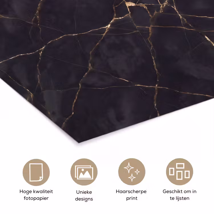 Textuur - Gouden lijnen - Abstract - Modern - Zwart poster papier klein -closeup_NL