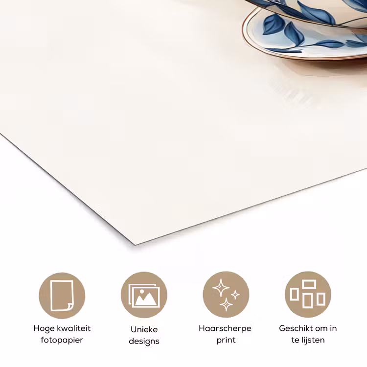 Theekop - Bladeren - Blauw poster papier klein -closeup_NL