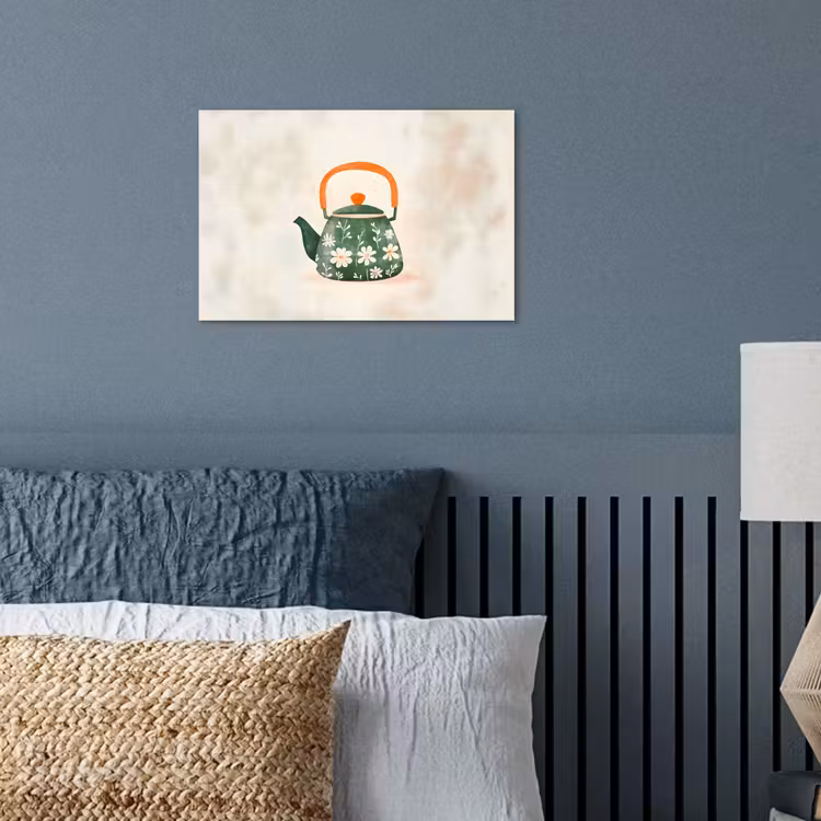 Theepot - Groen - Bloemen - Oranje poster papier klein -sfeer2