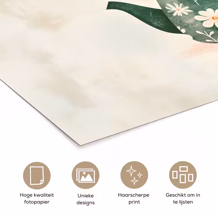 Theepot - Groen - Bloemen - Oranje poster papier klein -closeup_NL