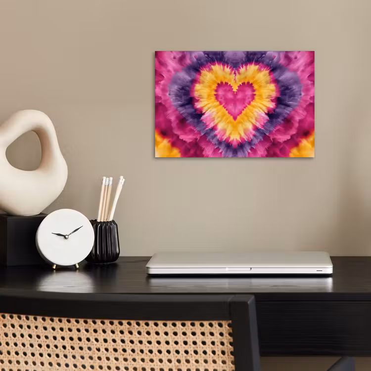Tie dye - Hartvorm - Vlammen - Oranje poster papier klein -sfeer1