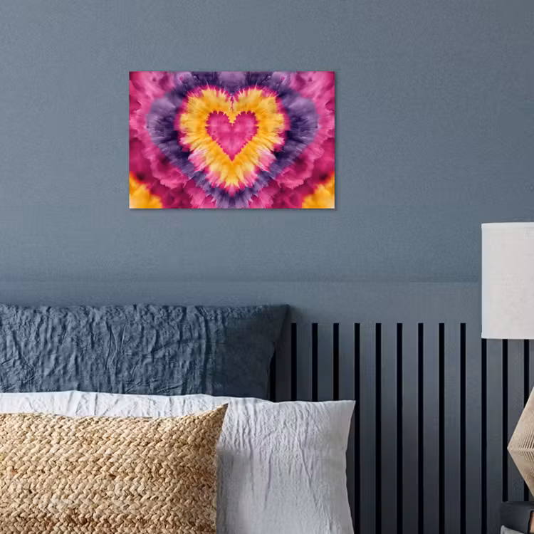 Tie dye - Hartvorm - Vlammen - Oranje poster papier klein -sfeer2