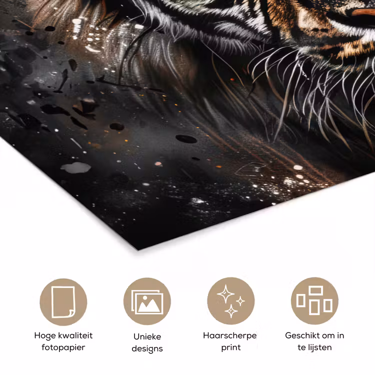 Tijger - Dieren - Portret - Luxe - Zwart poster papier klein -closeup_NL