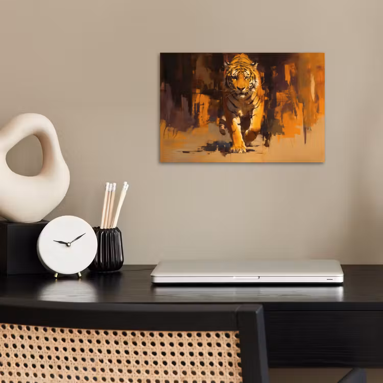 Tijger - Geschilderd - Oranje - Penseelstreken poster papier klein -sfeer1