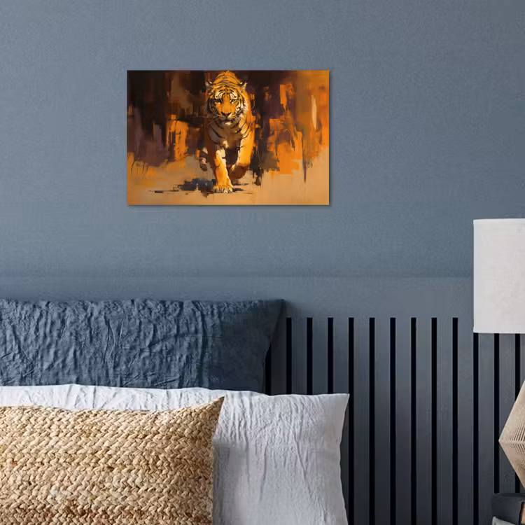 Tijger - Geschilderd - Oranje - Penseelstreken poster papier klein -sfeer2