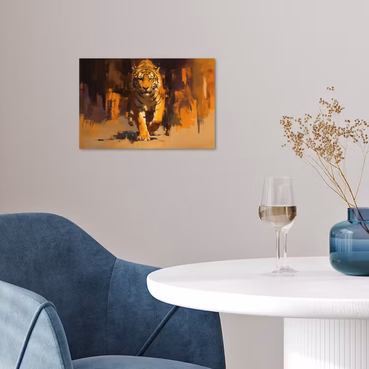 Tijger - Geschilderd - Oranje - Penseelstreken poster papier klein -sfeer3
