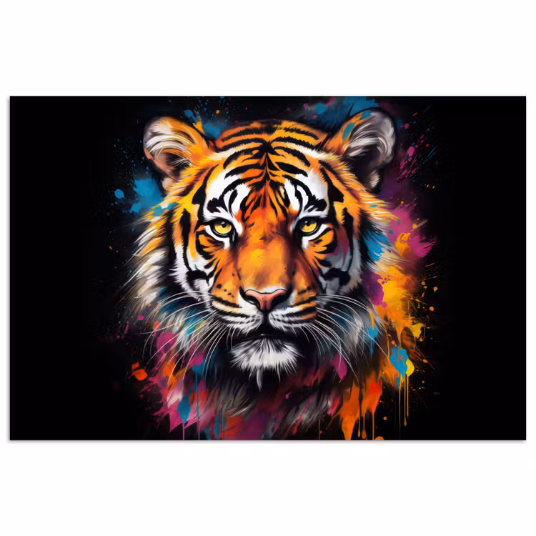 Tijger - Graffiti - Dieren - Zwart poster papier klein -3d