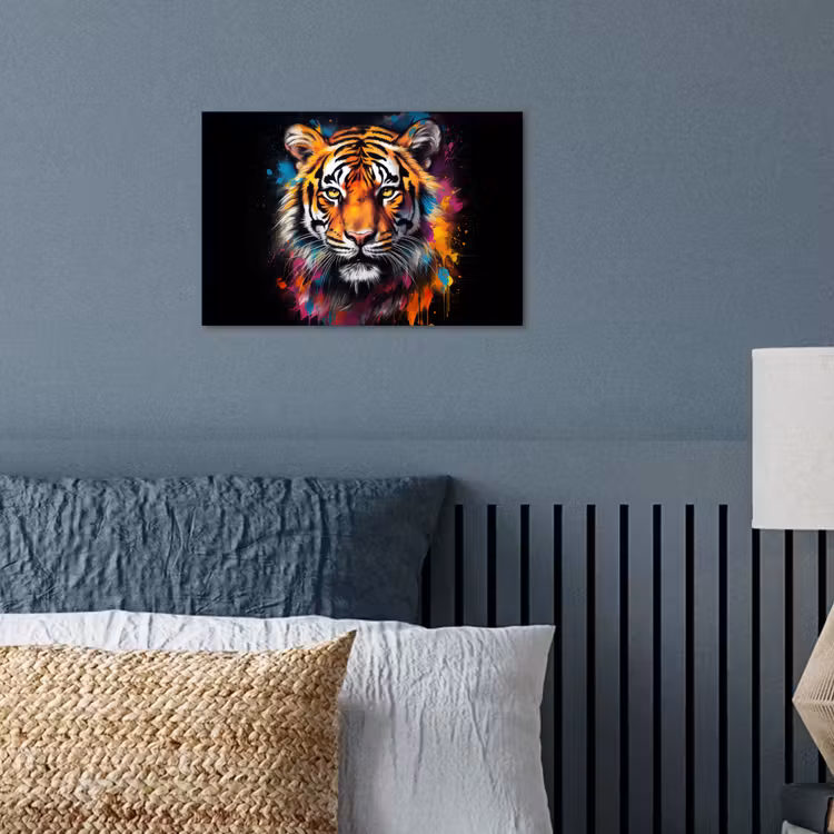 Tijger - Graffiti - Dieren - Zwart poster papier klein -sfeer2