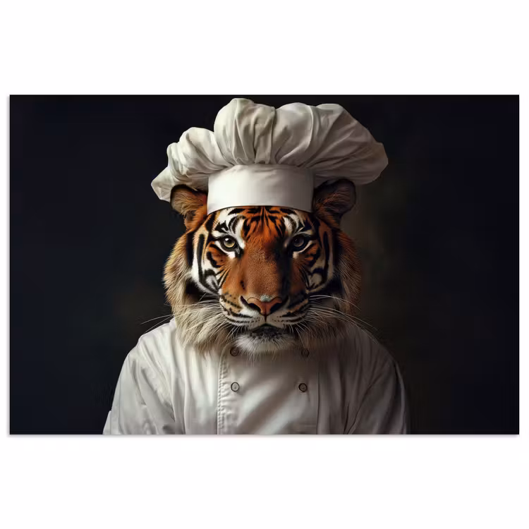 Tijger - Kokskleding - Bruin poster papier klein -3d