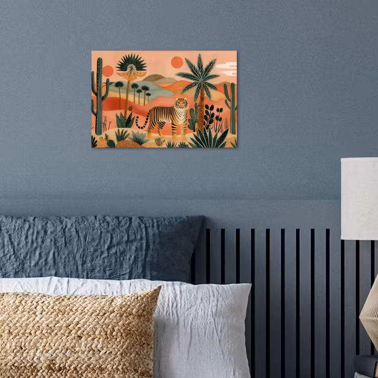 Tijger - Palmen - Cactus - Oranje poster papier klein -sfeer2