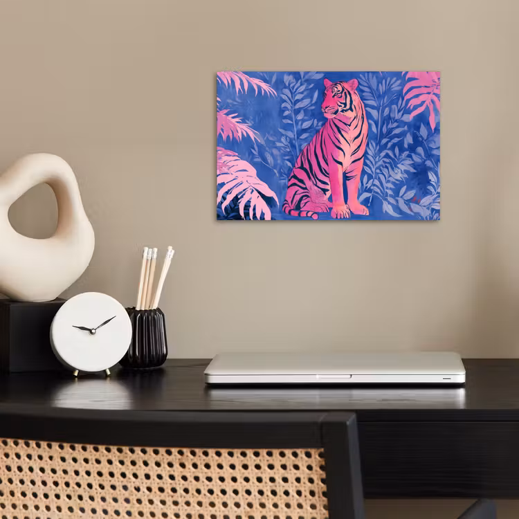 Tijger - Roze - Bladeren - Jungle poster papier klein -sfeer1