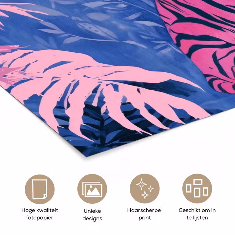 Tijger - Roze - Bladeren - Jungle poster papier klein -closeup_NL