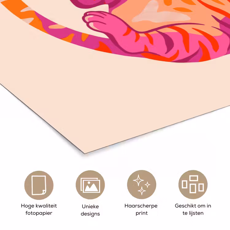 Tijger - Roze - Oranje poster papier klein -closeup_NL