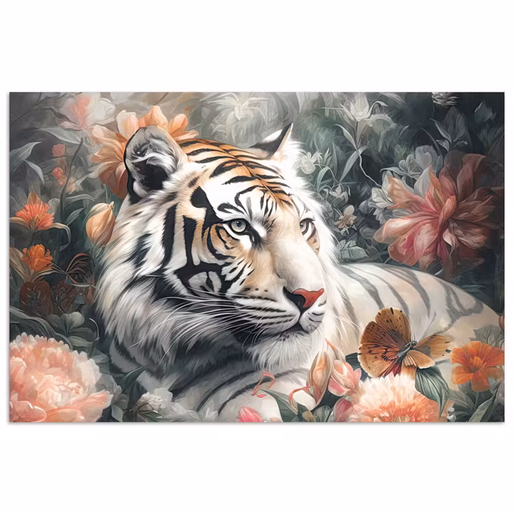 Tijger - Wilde dieren - Bloemen - Jungle poster papier klein -3d