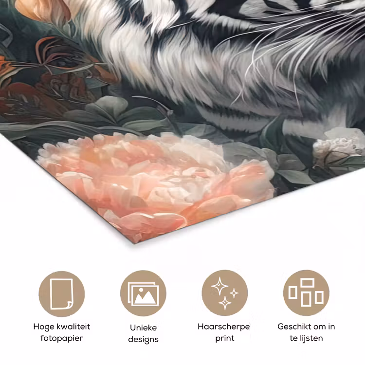 Tijger - Wilde dieren - Bloemen - Jungle poster papier klein -closeup_NL