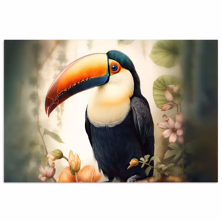 Toekan - Vogel - Bloemen - Planten poster papier klein -3d