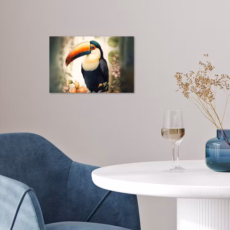 Toekan - Vogel - Bloemen - Planten poster papier klein -sfeer3