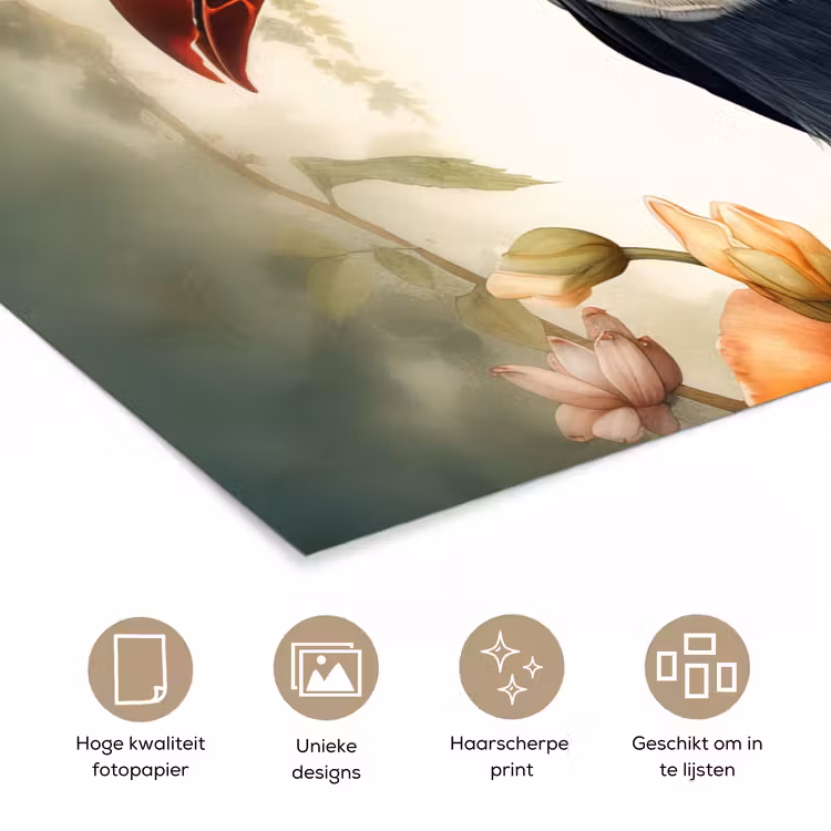 Toekan - Vogel - Bloemen - Planten poster papier klein -closeup_NL