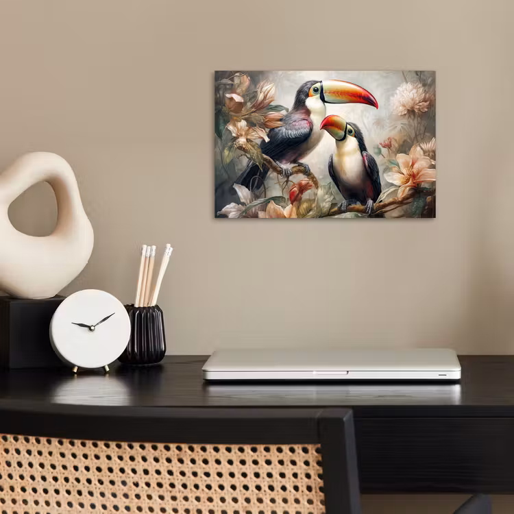 Toekan - Vogels - Bloemen - Jungle poster papier klein -sfeer1