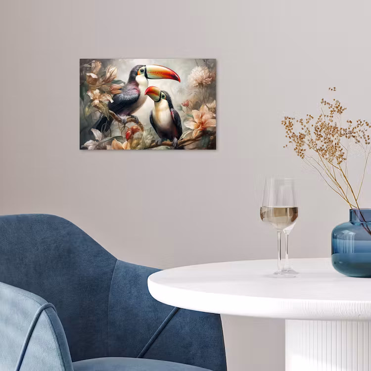 Toekan - Vogels - Bloemen - Jungle poster papier klein -sfeer3