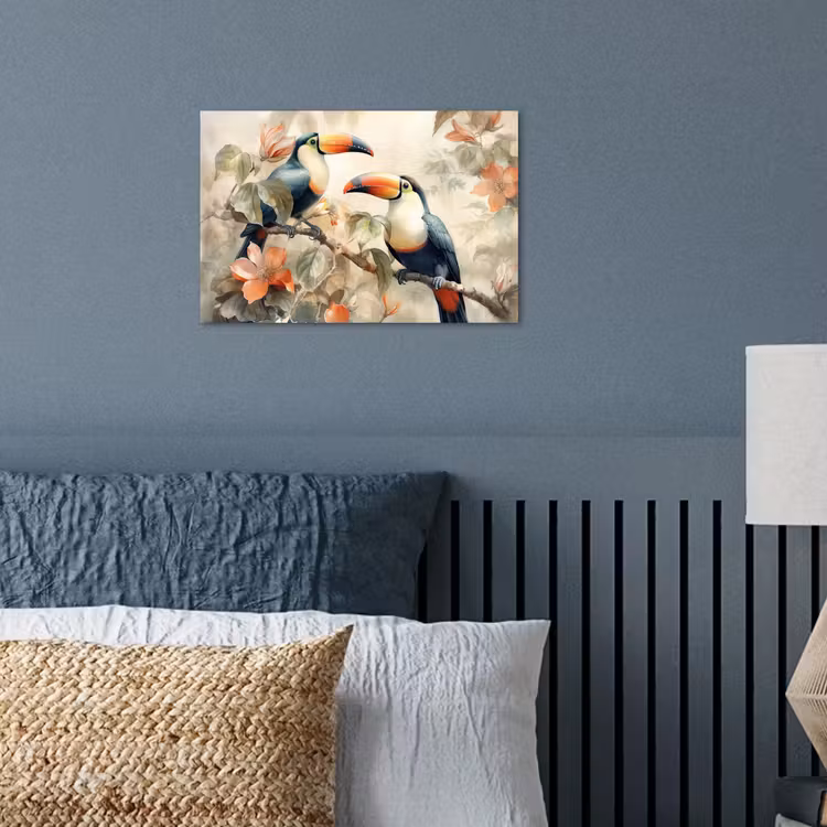 Toekan - Vogels - Bloemen - Tak poster papier klein -sfeer2