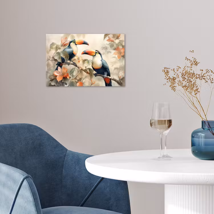 Toekan - Vogels - Bloemen - Tak poster papier klein -sfeer3