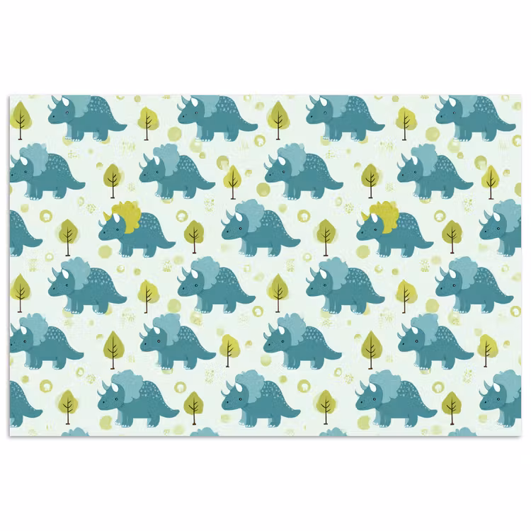 Triceratop - Blauw - Stippen - Boompjes poster papier klein -3d