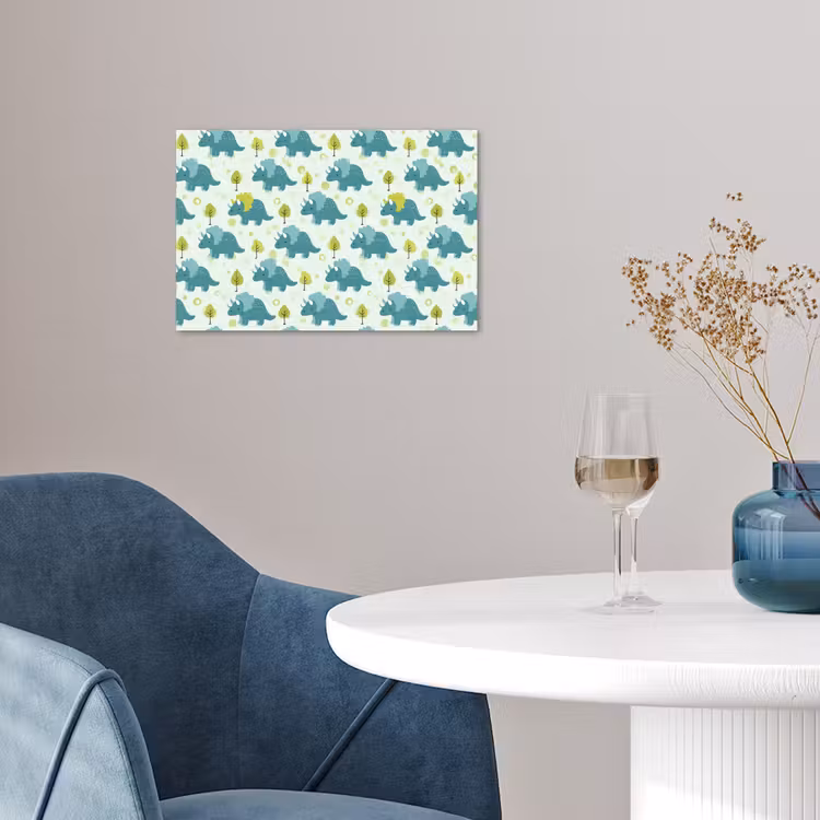 Triceratop - Blauw - Stippen - Boompjes poster papier klein -sfeer3