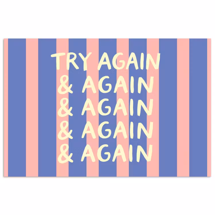 Try again - Strepen - Roze - Verticaal - Blauw poster papier klein -3d