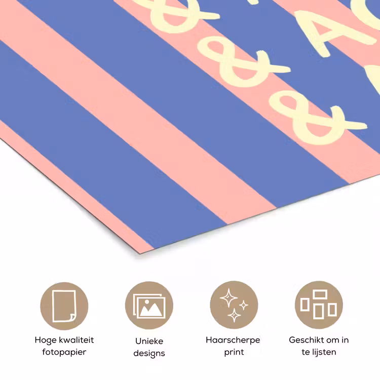 Try again - Strepen - Roze - Verticaal - Blauw poster papier klein -closeup_NL